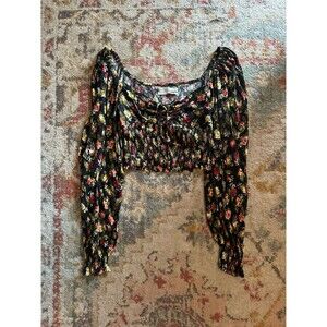 Womens Urban Outfitters Floral Crop Top Smocked Long Sleeve Size Small